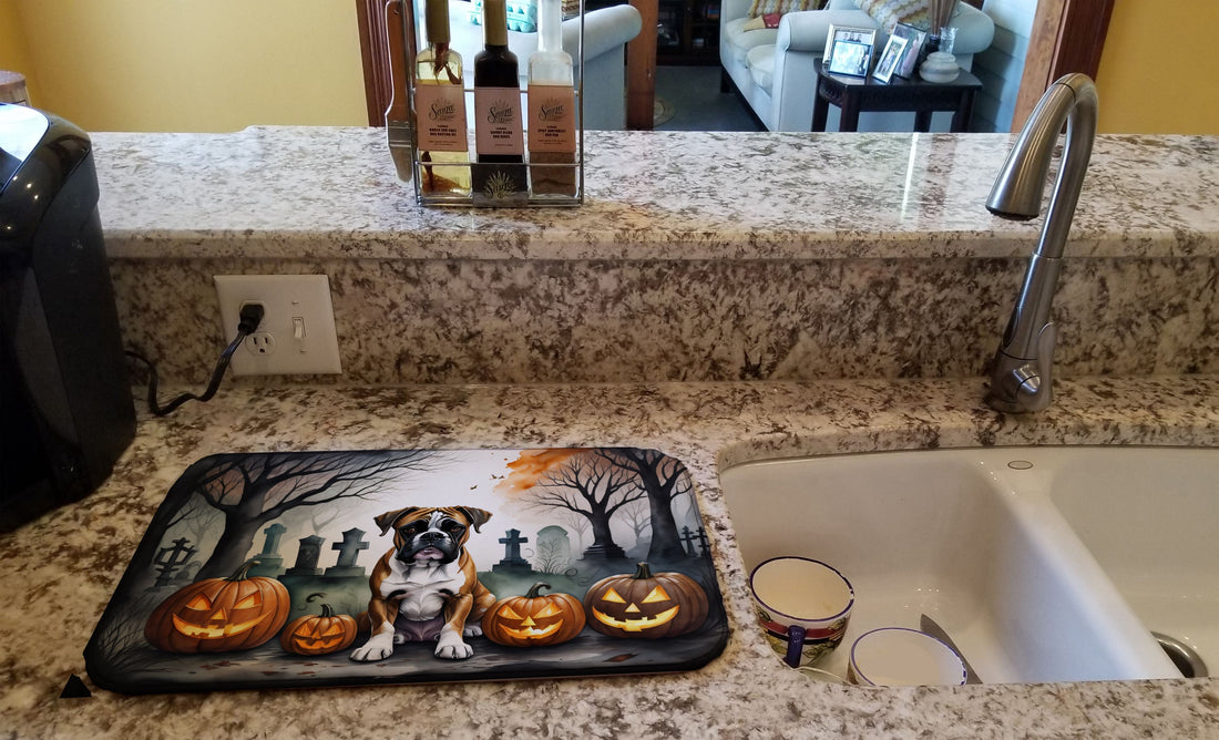 Boxer Spooky Halloween Dish Drying Mat 14 x 21 in, Multicolor