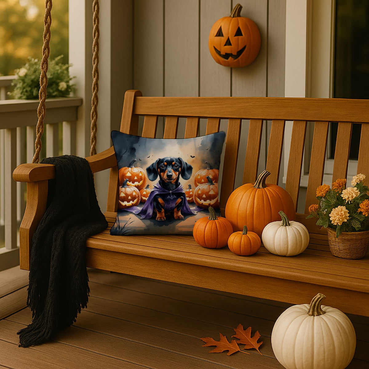 Dachshund Puppy Halloween Throw Pillow Indoor/Outdoor Decorative Throw Pillow, 14 x 14 in - product view 2