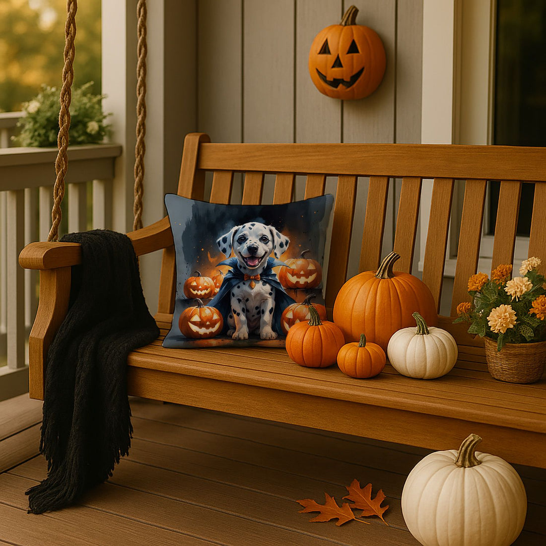 Dalmatian Puppy Halloween Throw Pillow Indoor/Outdoor Decorative Throw Pillow, 14 x 14 in
