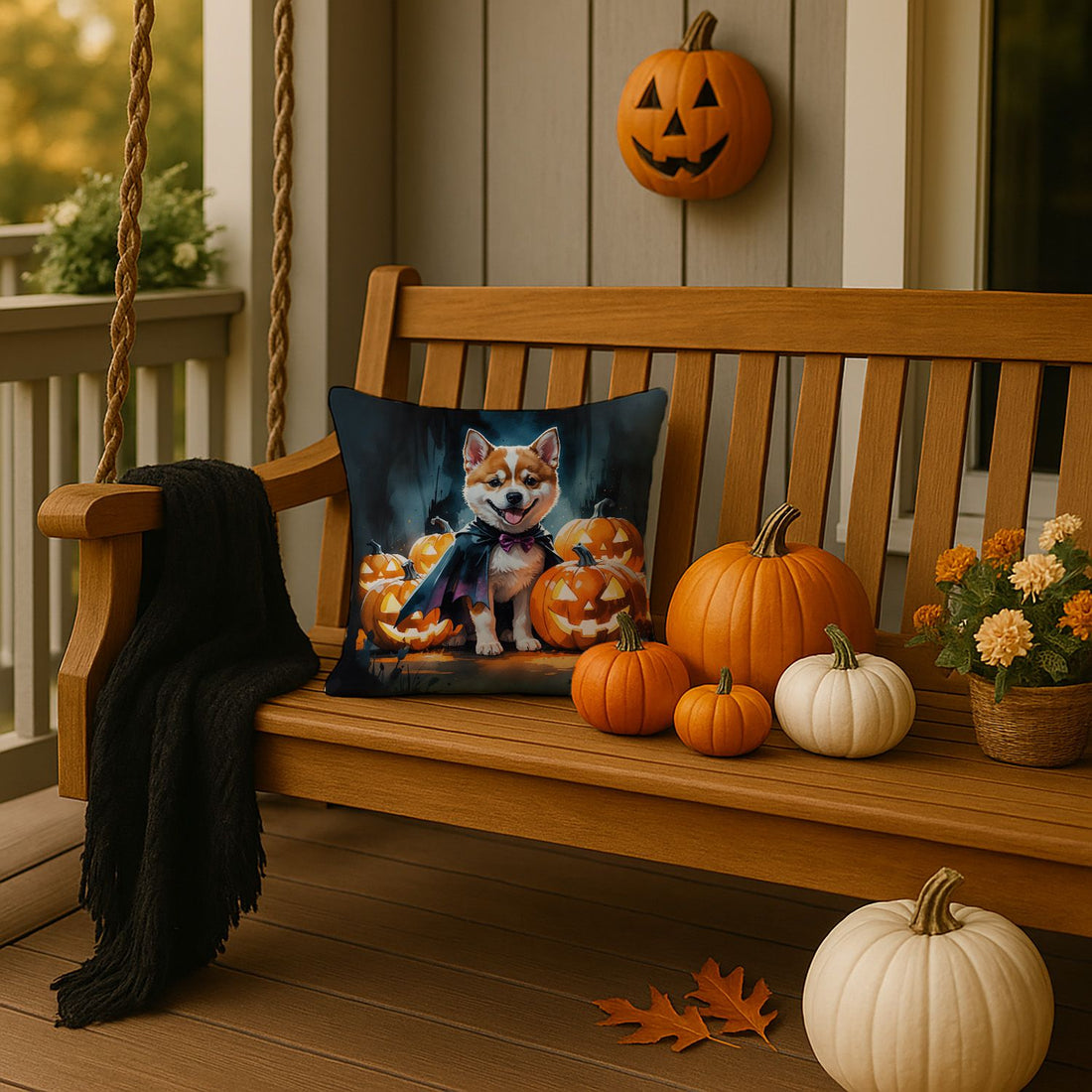 Akita Puppy Halloween Throw Pillow Indoor/Outdoor Decorative Throw Pillow, 14 x 14 in