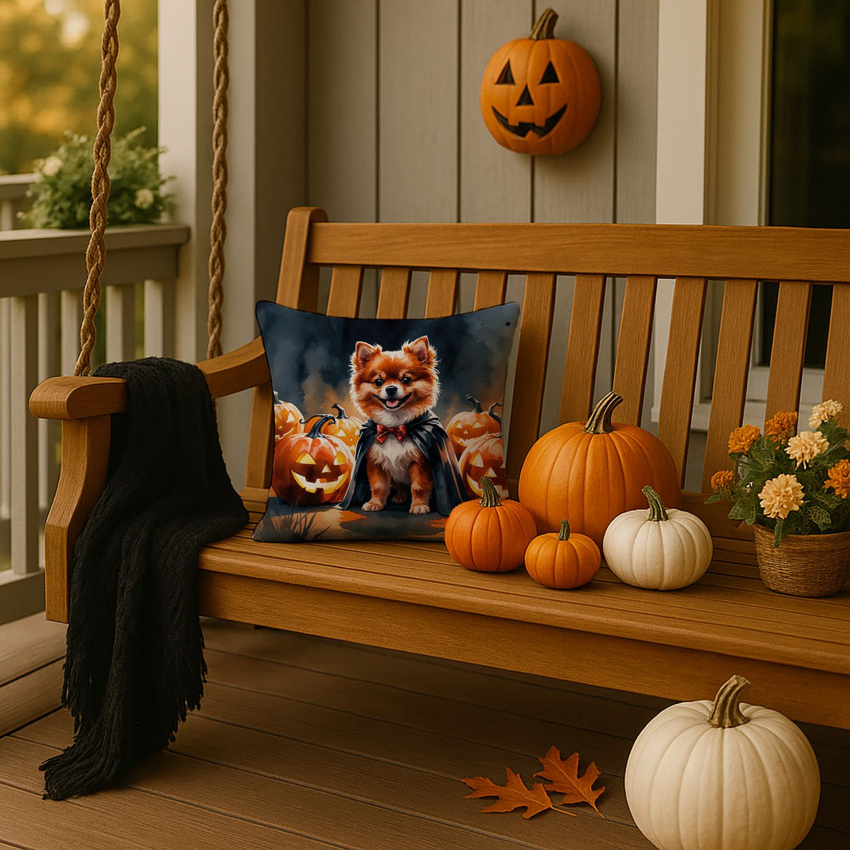 Pomeranian Puppy Halloween Throw Pillow Indoor/Outdoor Decorative Throw Pillow, 14 x 14 in - product view 2