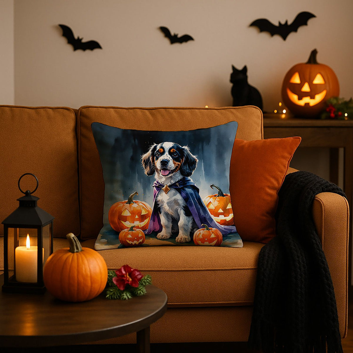 Welsh Springer Spaniel Puppy Halloween Throw Pillow Indoor/Outdoor Decorative Throw Pillow, 18 x 18 in - product view 2