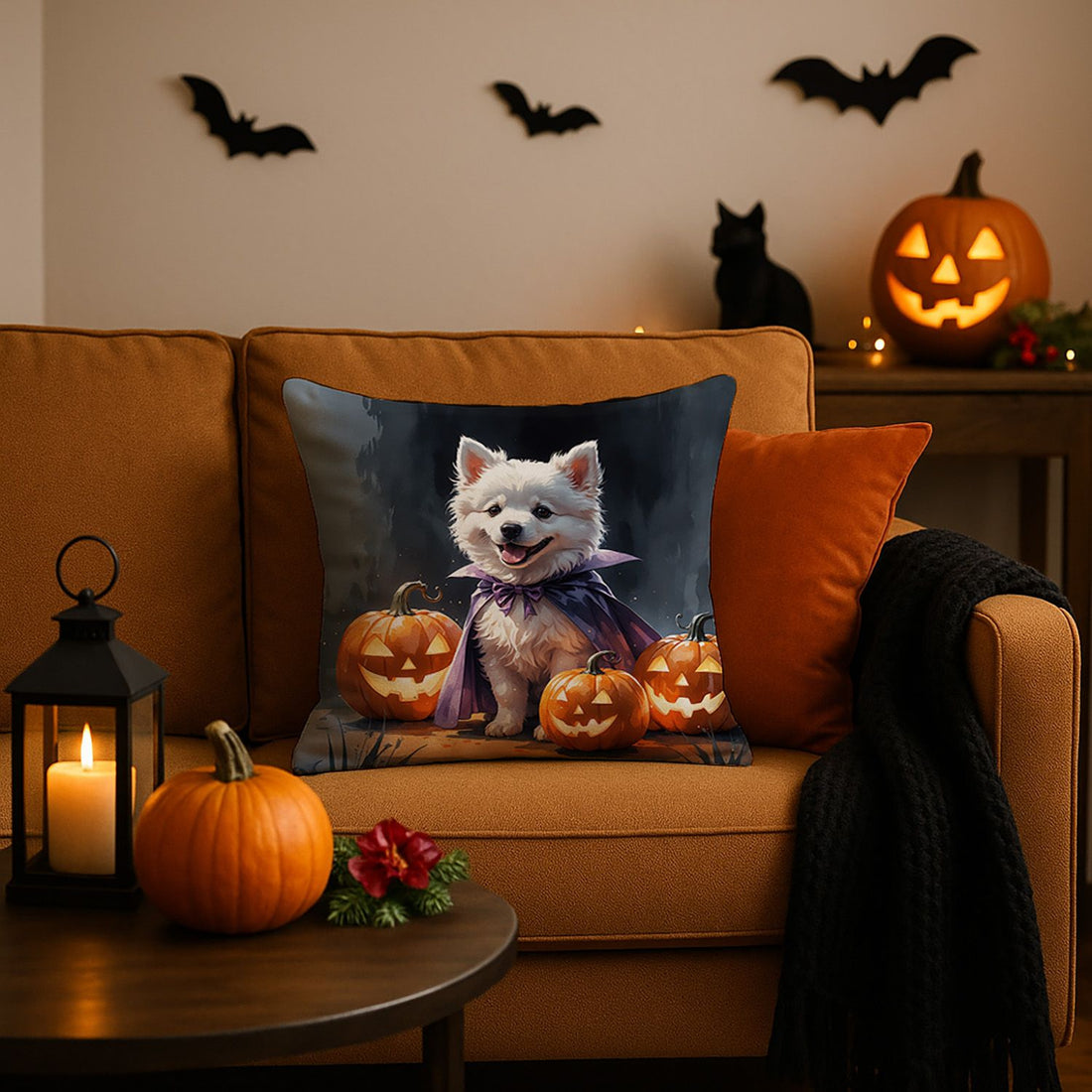 American Eskimo Puppy Halloween Throw Pillow Indoor/Outdoor Decorative Throw Pillow, 18 x 18 in