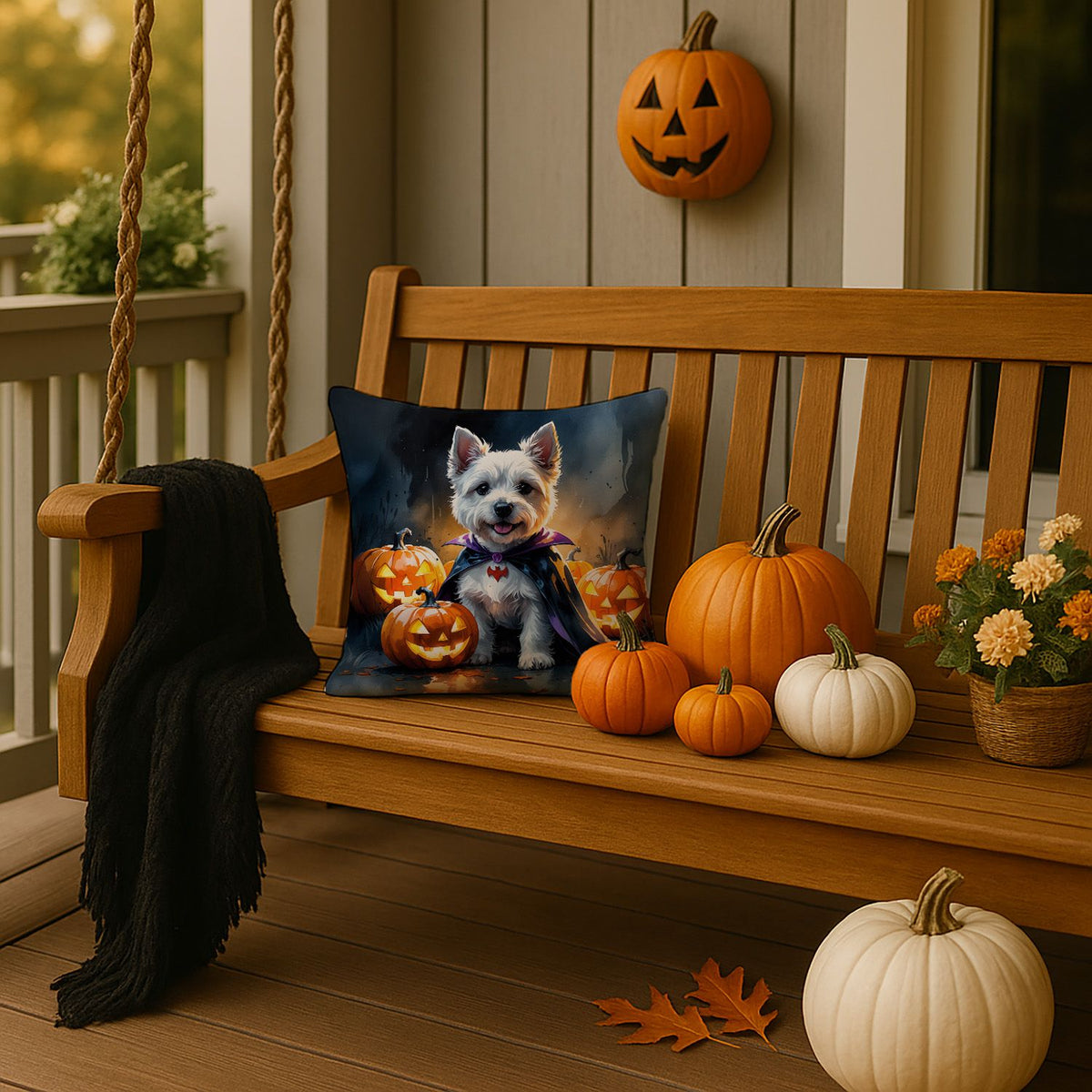 Westie Spaniel Puppy Halloween Throw Pillow Indoor/Outdoor Decorative Throw Pillow, 14 x 14 in - product view 2