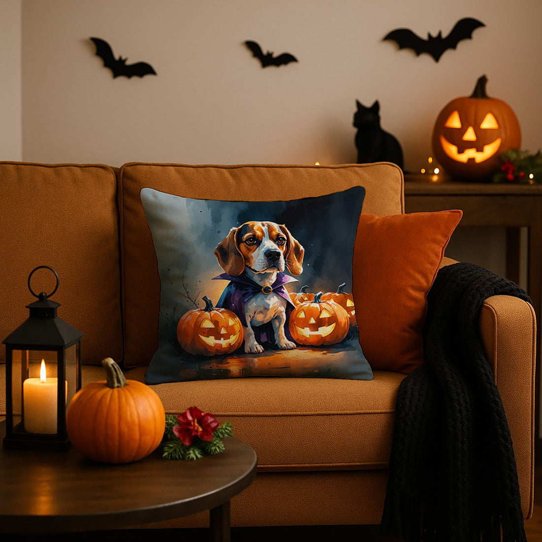 Beagle Puppy Halloween Throw Pillow Indoor/Outdoor Decorative Throw Pillow, 18 x 18 in