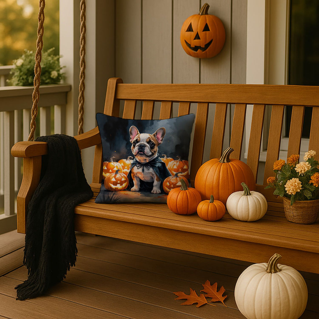 French Bulldog Puppy Halloween Throw Pillow Indoor/Outdoor Decorative Throw Pillow, 14 x 14 in