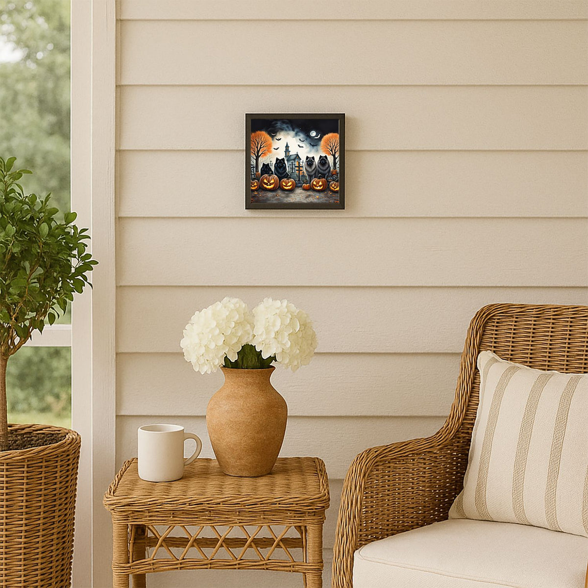 Keeshond Spooky Halloween Framed Metal Wall Art Square, 8 x 8 in - product view 5